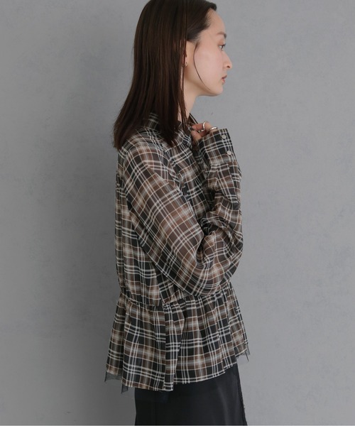 &g'aime(アンジェム)の「【&g'aime 】チェック柄ペプラムシャツ Plaid Peplum Shirt(シャツ/ブラウス・レディース・グリーン/ブラウン・FREE)」の7枚目の写真
