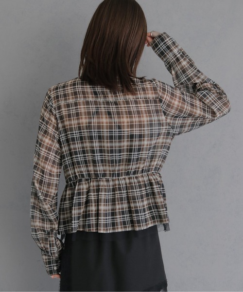 &g'aime(アンジェム)の「【&g'aime 】チェック柄ペプラムシャツ Plaid Peplum Shirt(シャツ/ブラウス・レディース・グリーン/ブラウン・FREE)」の8枚目の写真