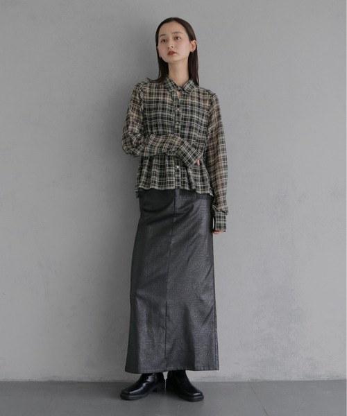 &g'aime(アンジェム)の「【&g'aime 】チェック柄ペプラムシャツ Plaid Peplum Shirt(シャツ/ブラウス・レディース・グリーン/ブラウン・FREE)」の21枚目の写真