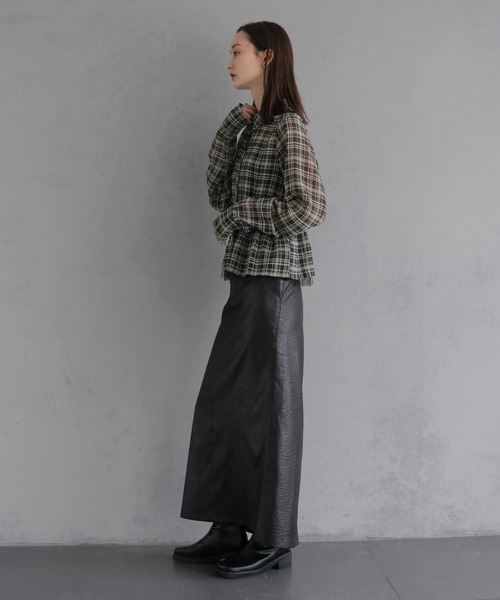 &g'aime(アンジェム)の「【&g'aime 】チェック柄ペプラムシャツ Plaid Peplum Shirt(シャツ/ブラウス・レディース・グリーン/ブラウン・FREE)」の22枚目の写真