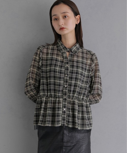 &g'aime(アンジェム)の「【&g'aime 】チェック柄ペプラムシャツ Plaid Peplum Shirt(シャツ/ブラウス・レディース・グリーン/ブラウン・FREE)」の13枚目の写真