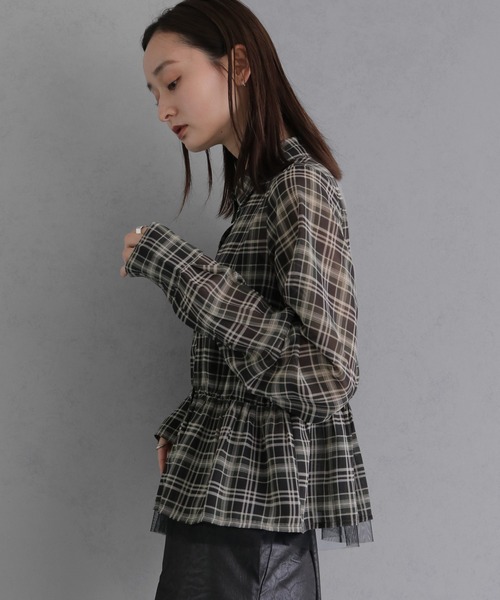 &g'aime(アンジェム)の「【&g'aime 】チェック柄ペプラムシャツ Plaid Peplum Shirt(シャツ/ブラウス・レディース・グリーン/ブラウン・FREE)」の16枚目の写真