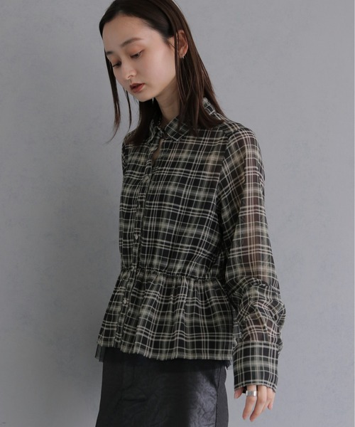 &g'aime(アンジェム)の「【&g'aime 】チェック柄ペプラムシャツ Plaid Peplum Shirt(シャツ/ブラウス・レディース・グリーン/ブラウン・FREE)」の17枚目の写真