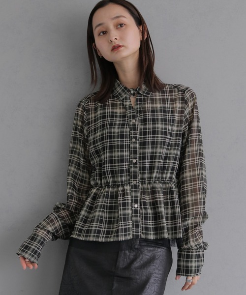 &g'aime(アンジェム)の「【&g'aime 】チェック柄ペプラムシャツ Plaid Peplum Shirt(シャツ/ブラウス・レディース・グリーン/ブラウン・FREE)」の14枚目の写真