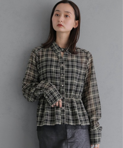 &g'aime(アンジェム)の「【&g'aime 】チェック柄ペプラムシャツ Plaid Peplum Shirt(シャツ/ブラウス・レディース・グリーン/ブラウン・FREE)」の15枚目の写真