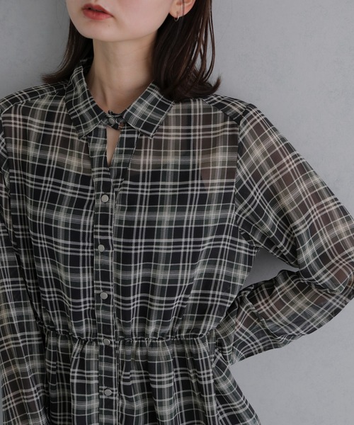 &g'aime(アンジェム)の「【&g'aime 】チェック柄ペプラムシャツ Plaid Peplum Shirt(シャツ/ブラウス・レディース・グリーン/ブラウン・FREE)」の20枚目の写真