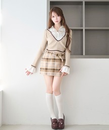 Low-rise check skirt