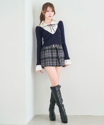 Low-rise check skirt