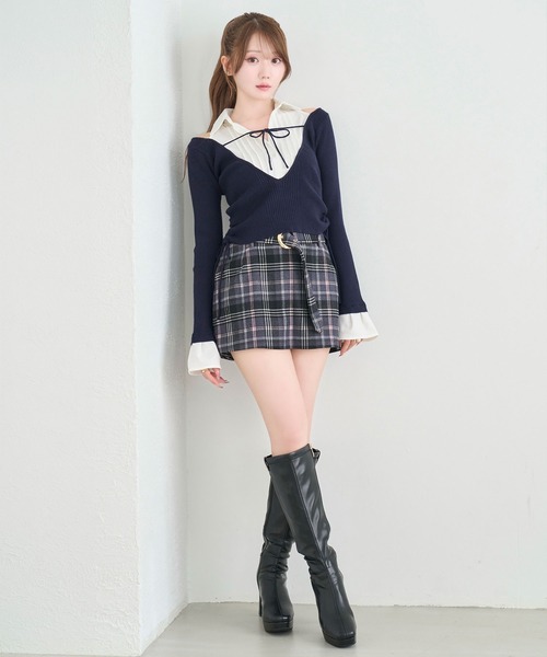 Rose Muse（ロゼミューズ）の「Low-rise check skirt（スカート・レディース・グレー/ベージュ・SMALL/MEDIUM）」の2枚目の写真
