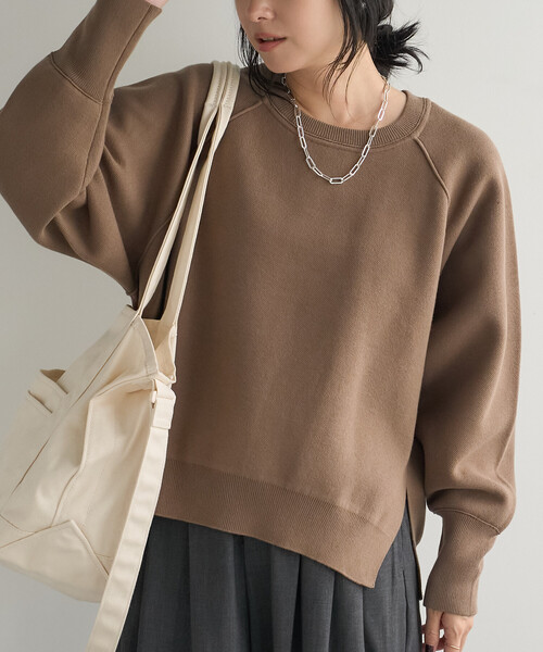 FREAK'S STORE(フリークスストア)の「<マシーンウォッシャブル> スウェットライクニット プルオーバー(スウェット・レディース・モカ/チャコール/ライトグレー/ネイビー・フリ-)」の3枚目の写真
