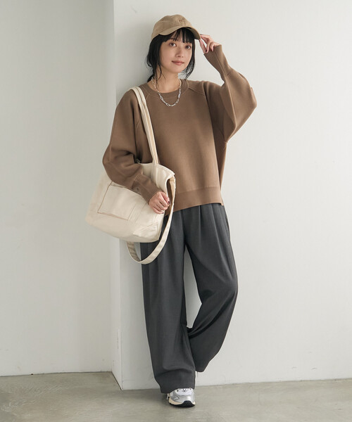 FREAK'S STORE(フリークスストア)の「<マシーンウォッシャブル> スウェットライクニット プルオーバー(スウェット・レディース・モカ/チャコール/ライトグレー/ネイビー・フリ-)」の5枚目の写真