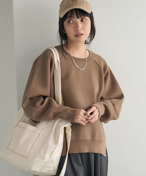 FREAK'S STORE(フリークスストア)の「<マシーンウォッシャブル> スウェットライクニット プルオーバー(スウェット・レディース・モカ/チャコール/ライトグレー/ネイビー・フリ-)」の6枚目の写真