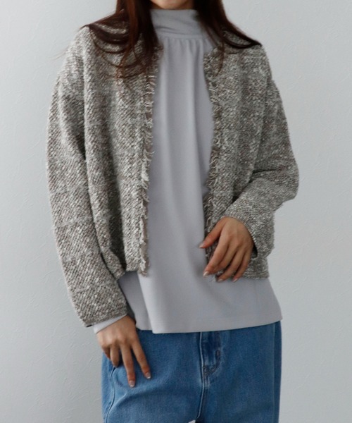 Jines（ジネス）の「ボーダーフリンジカーディガン（カーディガン/ボレロ・レディース・ブルー/ベージュ/グレー・38）」の5枚目の写真