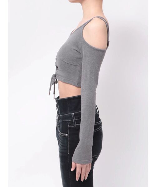 GYDA（ジェイダ）の「GYDAプレートレースアップトップス（Tシャツ/カットソー・レディース・ブラック/グレー・FREE）」の16枚目の写真