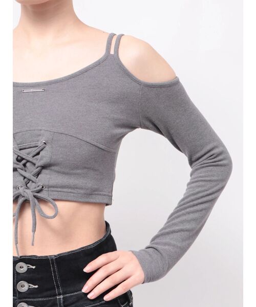 GYDA（ジェイダ）の「GYDAプレートレースアップトップス（Tシャツ/カットソー・レディース・ブラック/グレー・FREE）」の19枚目の写真