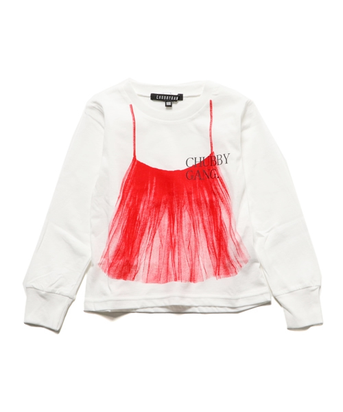 CHUBBYGANG（チャビーギャング）の「チュールキャミソールプリントロングTシャツ（Tシャツ/カットソー・キッズ・ライトグレー/ブラック/ホワイト・110/130/100/120/160/140/150）」の8枚目の写真