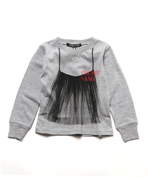 CHUBBYGANG（チャビーギャング）の「チュールキャミソールプリントロングTシャツ（Tシャツ/カットソー・キッズ・ライトグレー/ブラック/ホワイト・110/130/100/120/160/140/150）」の3枚目の写真