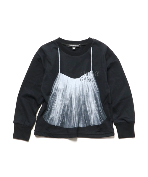 CHUBBYGANG（チャビーギャング）の「チュールキャミソールプリントロングTシャツ（Tシャツ/カットソー・キッズ・ライトグレー/ブラック/ホワイト・110/130/100/120/160/140/150）」の2枚目の写真
