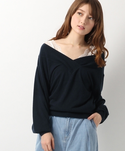 Heather（ヘザー）の「12ゲージVニットプルオーバー  748550（ニット/セーター・レディース・ホワイト/ネイビー/ピンク/その他/レッド・FREE）」の2枚目の写真