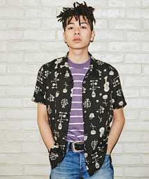 HYSTERIC GLAMOUR | SKULL BAND総柄 半袖イタリアンカラーSH(シャツ/ブラウス)