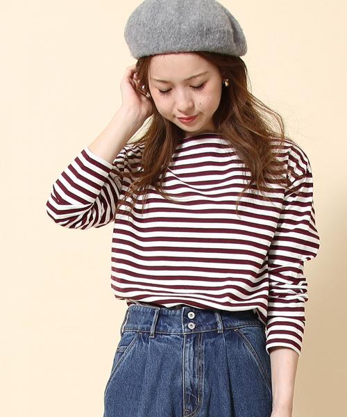 coen（コーエン）の「天竺ボーダー ボートネックプルオーバー（Tシャツ/カットソー・レディース・ネイビー/コバルトブルー/マスタード/ワインレッド・MEDIUM/LARGE）」の4枚目の写真