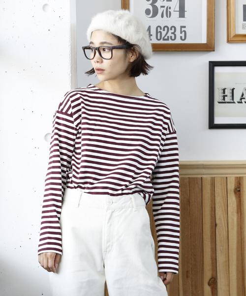 coen（コーエン）の「天竺ボーダー ボートネックプルオーバー（Tシャツ/カットソー・レディース・ネイビー/コバルトブルー/マスタード/ワインレッド・MEDIUM/LARGE）」の21枚目の写真