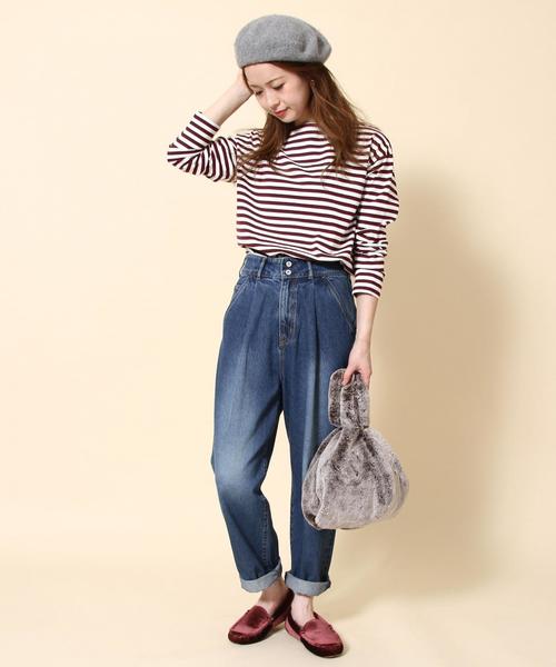 coen（コーエン）の「天竺ボーダー ボートネックプルオーバー（Tシャツ/カットソー・レディース・ネイビー/コバルトブルー/マスタード/ワインレッド・MEDIUM/LARGE）」の12枚目の写真