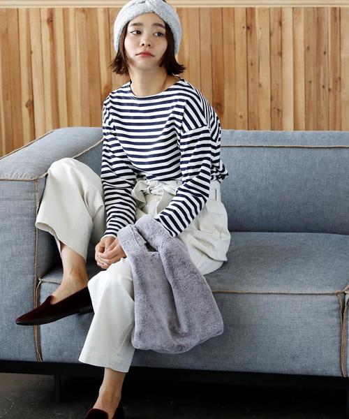 coen（コーエン）の「天竺ボーダー ボートネックプルオーバー（Tシャツ/カットソー・レディース・ネイビー/コバルトブルー/マスタード/ワインレッド・MEDIUM/LARGE）」の14枚目の写真