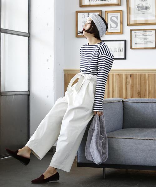 coen（コーエン）の「天竺ボーダー ボートネックプルオーバー（Tシャツ/カットソー・レディース・ネイビー/コバルトブルー/マスタード/ワインレッド・MEDIUM/LARGE）」の15枚目の写真