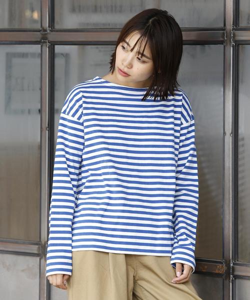 coen（コーエン）の「天竺ボーダー ボートネックプルオーバー（Tシャツ/カットソー・レディース・ネイビー/コバルトブルー/マスタード/ワインレッド・MEDIUM/LARGE）」の10枚目の写真