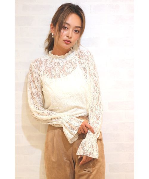FREE'S MART（フリーズマート）の「レースハイネックブラウス（シャツ/ブラウス・レディース・ブラウン/ホワイト/ブラック/パープル・FREE）」の2枚目の写真