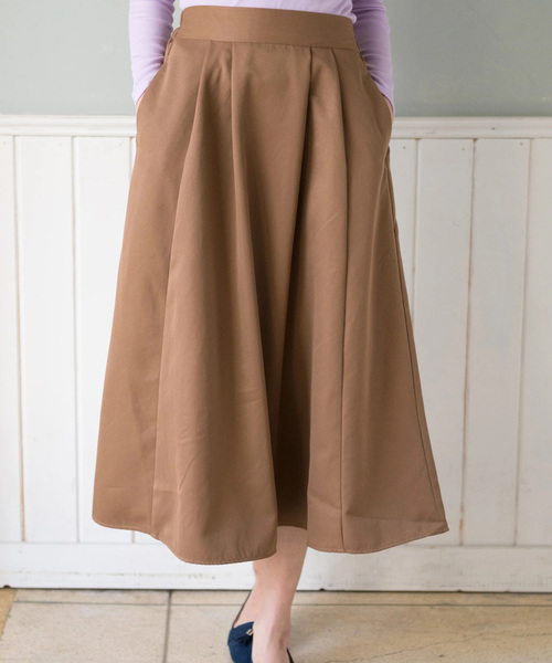 earth music&ecology（アースミュージックアンドエコロジー）の「・フレアーミモレスカート（スカート・レディース・ボルドー/キャメル/ネイビー/ダークグリーン・FREE）」の3枚目の写真