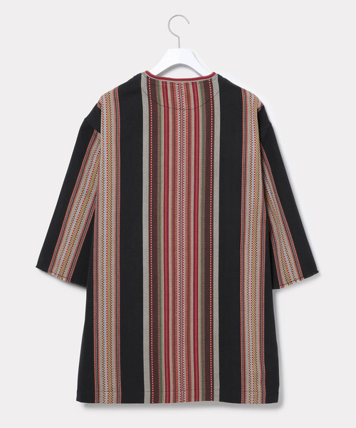 ADAM ET ROPE'（アダムエロペ）の「インディアンストライプチュニック（シャツ/ブラウス・メンズ・ブラック/サックスブルー/ブルー・FREE）」の4枚目の写真