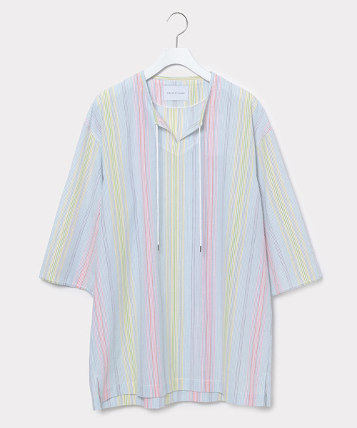 ADAM ET ROPE'（アダムエロペ）の「インディアンストライプチュニック（シャツ/ブラウス・メンズ・ブラック/サックスブルー/ブルー・FREE）」の13枚目の写真