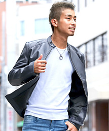 PUレザーシングルライダースジャケット