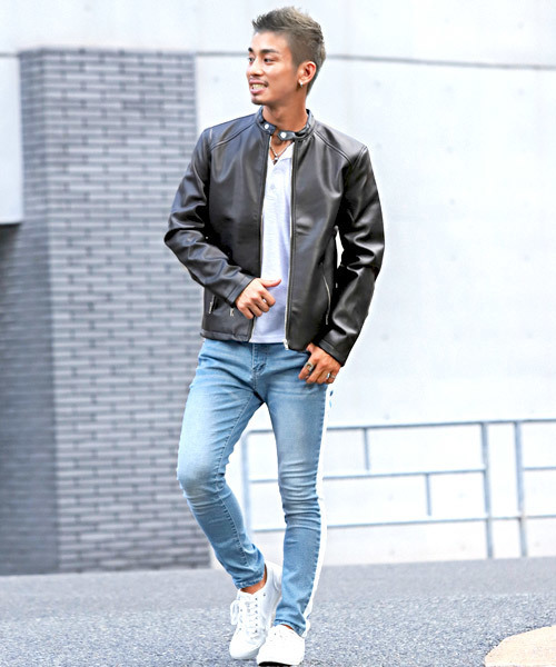 LUXSTYLE（ラグスタイル）の「PUレザーシングルライダースジャケット（ライダースジャケット・メンズ・ブラック/ネイビー・M/L/XL）」の11枚目の写真