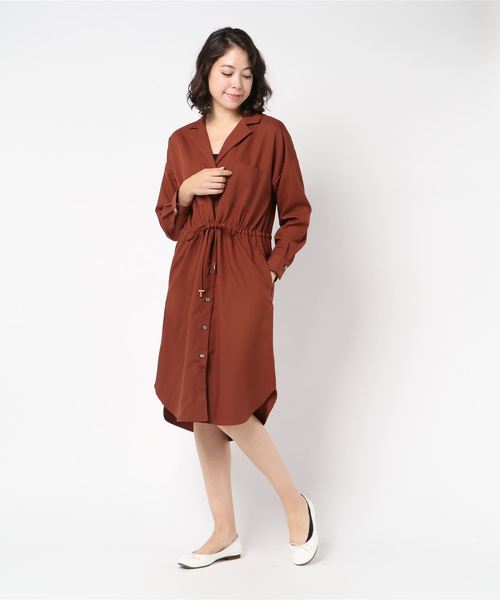 archives(アルシーヴ)の「ドロスト開襟シャツワンピース(ワンピース・レディース・ブラウン系その他/ベージュ/カーキ・MEDIUM)」の8枚目の写真
