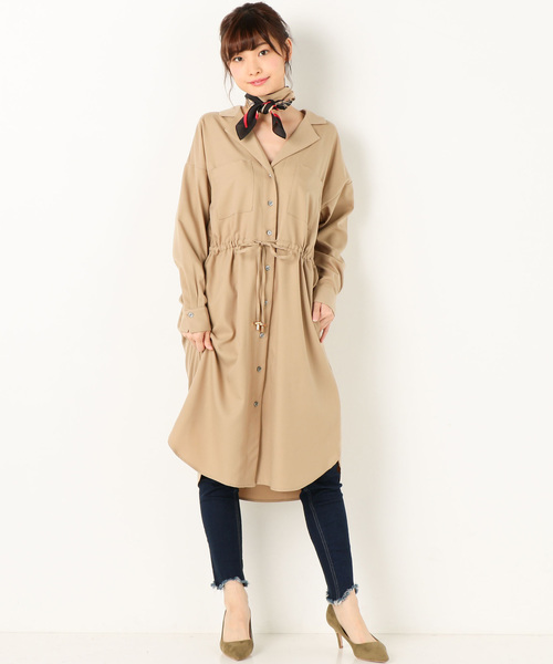 archives(アルシーヴ)の「ドロスト開襟シャツワンピース(ワンピース・レディース・ブラウン系その他/ベージュ/カーキ・MEDIUM)」の9枚目の写真