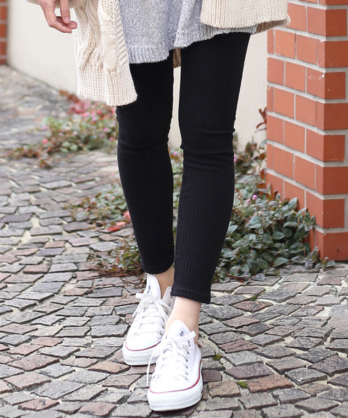 Bou Jeloud（ブージュルード）の「温か起毛◆リブレギンス（レギンス/スパッツ・レディース・ライトグレー/ブラック/杢グレー・FREE）」の2枚目の写真