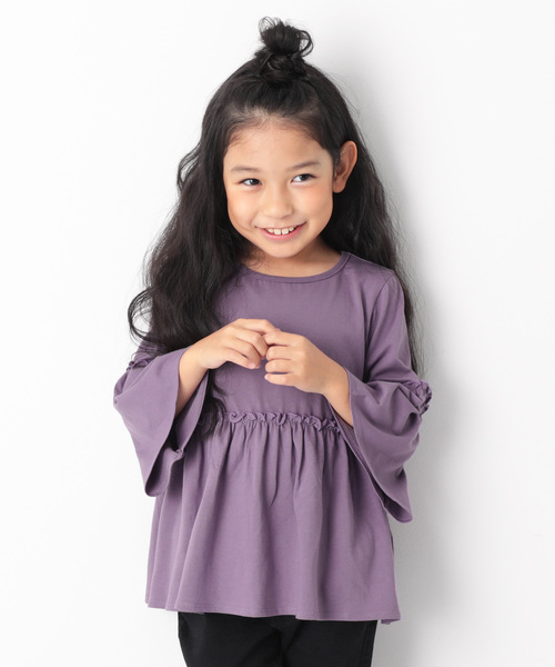 devirock（デビロック）の「ウエスト切替フレアTシャツ（Tシャツ/カットソー・キッズ・ラベンダー/グレー系その他/イエロー系その他/スミクロ/オフホワイト・110cm/130cm/150cm/160cm/140cm/100cm/120cm）」の4枚目の写真