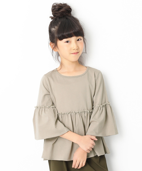 devirock（デビロック）の「ウエスト切替フレアTシャツ（Tシャツ/カットソー・キッズ・ラベンダー/グレー系その他/イエロー系その他/スミクロ/オフホワイト・110cm/130cm/150cm/160cm/140cm/100cm/120cm）」の3枚目の写真