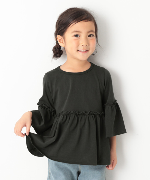 devirock（デビロック）の「ウエスト切替フレアTシャツ（Tシャツ/カットソー・キッズ・ラベンダー/グレー系その他/イエロー系その他/スミクロ/オフホワイト・110cm/130cm/150cm/160cm/140cm/100cm/120cm）」の2枚目の写真