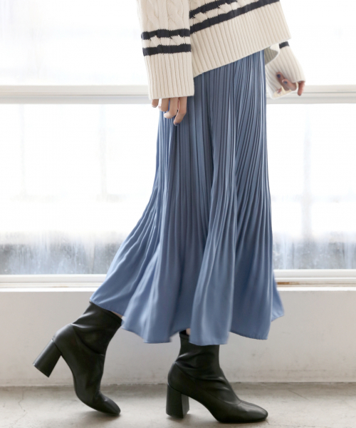 LOWRYS FARM（ローリーズファーム）の「サテンケシプリーツスカート　825257（スカート・レディース・ベージュ/グレー/イエロー/ブルー/ピンク/ブラック・FREE）」の8枚目の写真