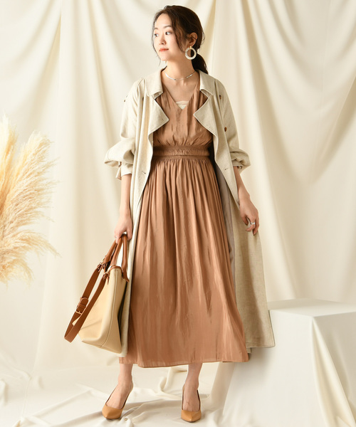 DouDou（ドゥドゥ）の「ギャザータンクワンピース（ワンピース・レディース・ベージュ/ネイビー/キャメル/ゴールド・FREE）」の18枚目の写真