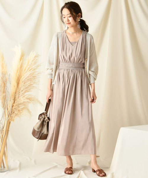 DouDou（ドゥドゥ）の「ギャザータンクワンピース（ワンピース・レディース・ベージュ/ネイビー/キャメル/ゴールド・FREE）」の7枚目の写真