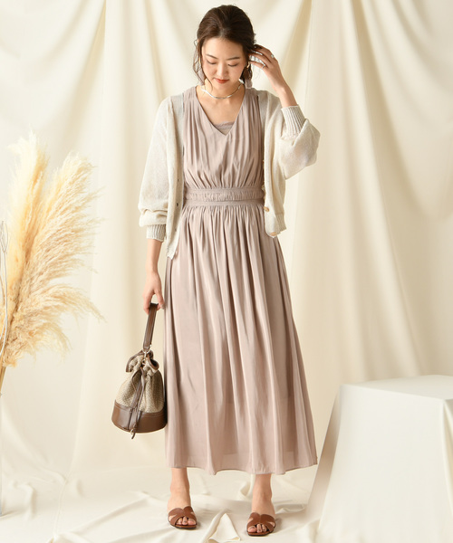 DouDou（ドゥドゥ）の「ギャザータンクワンピース（ワンピース・レディース・ベージュ/ネイビー/キャメル/ゴールド・FREE）」の5枚目の写真