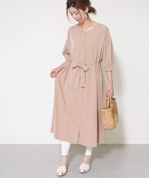 reca(レカ)の「7分袖ウエストリボンワンピース(ワンピース・レディース・オフホワイト/カーキ/ピンク・M)」の2枚目の写真