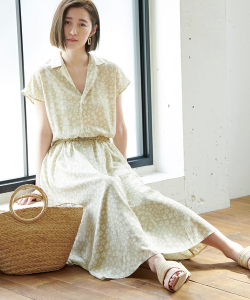 ROPE' PICNIC(ロペピクニック)の「【WEB限定】開襟プリントワンピース(ワンピース)」|ベージュ
