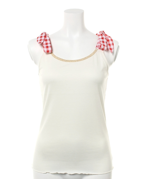 Auntie Rosa（アンティローザ）の「【Auntie Rosa】肩リボンキャミソール（タンクトップ・レディース・イエロー/レッド/オレンジ/その他/ブラック/ネイビー・FREE）」の4枚目の写真