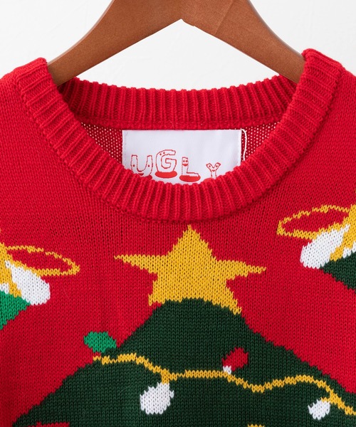 クリスマス 刺繍カーディガン アグリーセーター ヴィンテージ 赤